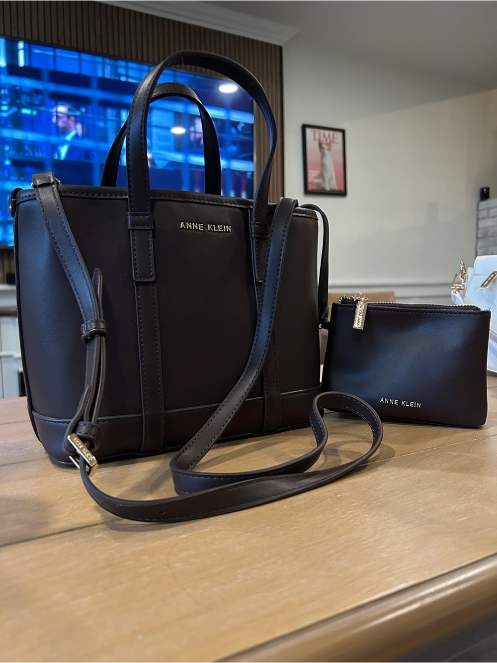 Anne Klein Brown Structured crossbody Tote with Pouch